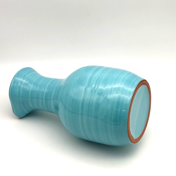 Large Pottery Vase Decanter Pitcher Aqua Blue Glossy Glazed Redware - Picture 8 of 10